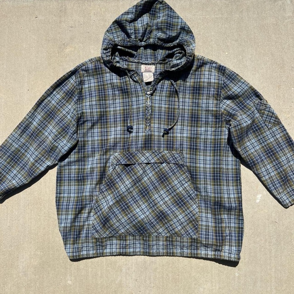 Women’s Blue Green Plaid Hooded Pullover Zip Up - Picture 4 of 4